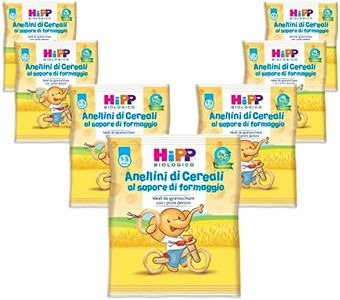HiPP - Anellini di Cereali Soffiati Bio, Gustoso Snack per Bambini, al Sapore di Formaggio, con Parmigiano, 7 Confezioni da 25 gr