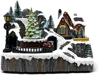 allgala Crafted Polyresin Christmas House Collectable Figurine with USB and Battery Dual Power Source-Moving Train and Tree-XH93446