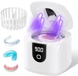 Moeila 45kHz Ultrasonic Retainer Denture Cleaner Machine, Fast Cleaning for Aligners, Mouth Guards, Braces, Toothbrush Heads & Jewelry, 200ML Dental Cleaning Pod, 4 Modes & Digital Timer (White)
