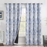Metro Parlor 100 Blackout Curtains 84 Inches Long 2 Panels for Living Room Bedroom Blue Grey Damask Floral Farmhous Patterned Room Darkening Thermal Insulated Grommet Top Window Treatment Drapes,52x84
