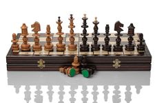 Master of Chess Wooden Chess Set with Pieces “OLD POLISH” 56 cm / 22 in - Handcrafted with Copper Inlays Large Chess Board Game for Adults and Kids - Solid Construction
