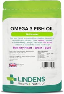 Lindens Omega 3 Fish Oil Capsules - 90 Pack - 3,000mg Daily Intake - UK Made - Supports Normal Function of Healthy Heart, Brain & Eyes - GMP & Letterbox Friendly