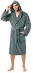 NY Threads Mens Dressing Gowns Fleece Fluffy Hooded Bathrobe Men Warm Luxury Housecoat and Nightgown, Medium, Steel Grey