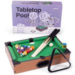 Tabletop Pool, Mini Pool Table & Billiard Set | Small Billiards Game with 16 Resin Balls, 2 Pool Cues, Triangle Rack, & Chalk