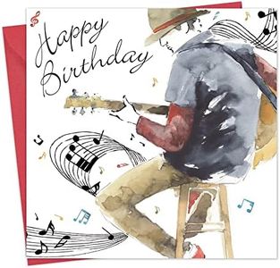 Twizler Happy Birthday Card for Him - Guitar Man with Watercolour Effect - Male Birthday Card - Mens Birthday Card - Music Birthday Card - Guitar Birthday Card Son Brother Boyriend Friend