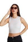 BERRY BIRD® Stylish Sleeveless Round Neck Ribbed Tank Tops for Women & Girls Slim Fit Collarless Beach, Gym Wear and Western Trendy Fashion White