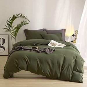 AMWAN Army Green Duvet Cover Twin Bedding Set Modern Soft Olive Green Duvet Cover Twin Size 3 Pieces Comforter Cover Forest Green Bedding Duvet Cover 1 Green Duvet Cover 68”x86” with 2 Pillowcases