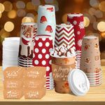 Suttmin 36 Sets/ 108 Pcs Christmas Paper Cups 16 oz Disposable Coffee Cups with Lids and Sleeves Xmas Hot Cocoa Coffee Cups for Hot Cold Drinks Hot Chocolate Christmas Party Supplies (Cute)