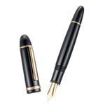 Jinhao X159 Black Fountain Pen # 8 Fine Point Gold Trim Smooth Writing Instrument with Converter