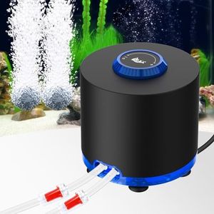 AQQA Aquarium Air Pump, Ultra-Quiet Powerful Fish Tank Air Pump 3W/6W/10W with Stainess Steel Dual Outlet, Adjustable Oxygen Aerator Pump with Air Stone Bubbler for Fish Tank Up to 200 Gallon (3W)