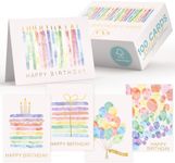100 Happy Birthday Cards, Assorted Watercolor & Gold Foil Blank Birthday Notes Pack, Bulk Boxed Assortment Set of Greeting Note Cards w/ Envelopes & Stickers