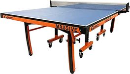 GYMNCO Massive Table Tennis Table with 100 MM Wheel (Top 25 mm Laminated Compressed & Free TT Table Cover + 2 TT Racket & Balls), Blue Top Board and Orange & Black Frame Color