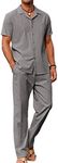 COOFANDY Men's Guayabera Cuban Linen Outfit Dress Shirts Beach Long Pant Sets