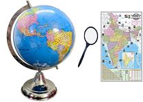 GeoKraft Educational 13 inch Height ,10 inch diameter Chrome finish Educational Globe with Magnifying glass and India Political Wall Chart (70 x100cm) World Globe Office Decor Gift Item Show Piece Home Decor