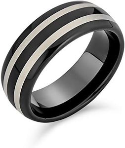 Bling Jewelry Noire Dome Simple Argent Bicolore Bande Centre Des Couples De Mariage Anneau De Tungstène Pour Femme Homme 8Mm