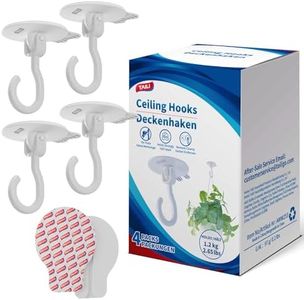 TAILI Adhesive Ceiling Hooks for Hanging Plants, Heavy Duty No-Drill Removable Sticky Wall Hooks Hanging Christmas Lights Garland Coat for Door Kitchen, Renter Friendly - 4 Pack White