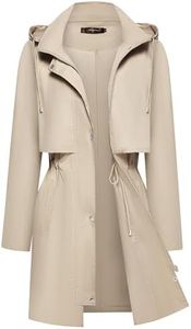 Bloggerlove Rain Jacket for Women Waterproof with Hood Trech Coat for Women Lightweight Raincoats Packable Windbreaker, Khaki, Small