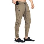 BROKIG Mens Lightweight Gym Jogger Pants,Men's Workout Sweatpants with Zip Pocket(Beige, Large)