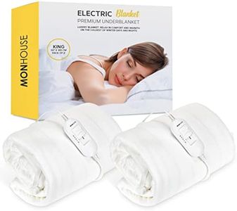 MONHOUSE Premium Soft Fleece Electric Blanket - Heated Under Blanket - Fully Fitted Heated Mattress Cover - Detachable Controller & Machine Washable - 3 Heat Settings - King Size 137x165cm - White