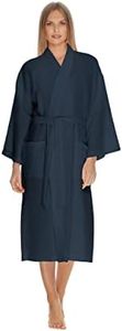 Waffle Robe for Women by BOCA TERRY, Waffle Knit Robe, Long Cotton Kimono Hotel Bathrobe (4X-Large, Navy)