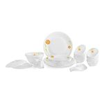 Cello Opalware Dazzle Series Livid Lilac Dinner Set, 37 Units | Opal Glass Dinner Set for 6 | Light-Weight, Daily Use Crockery Set for Dining | White Plate and Bowl Set