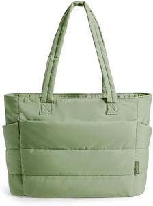 BAGSMART Tote Bag for Women, Lightweight Puffy Tote Bag with Compartments, Quilted Shoulder Bag Handbag for Travel, Work (Green)
