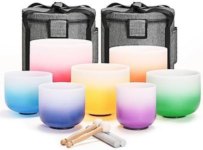 432HZ 7PCS Set Of 6-12 Inch Aria Gradient Design Frosted Quartz Crystal Singing Bowls With 2 PCS Travel Carry Case Bag.