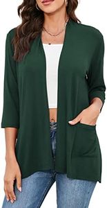 HIYIYEZI Womens Casual Lightweight Cardigans with Pockets 3/4 Sleeve Open Front Dusters, A-05 Dark Green, Large