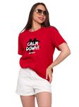 LEOTUDE Women's Half Sleeve Loose Fit Round Neck Dri-Fit Tshirt (GRL39_RED_Calm_P_Red_M)