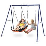 Swing Sets for Backyard 2 Seat - Swingset Outdoor for Kids Holds 440 lbs Heavy Duty Metal Swing Frame Waterproof with Adjustable Saucer Swing Belt Swing Kids Playground Sets Gift