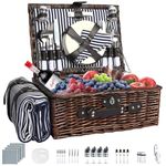 YPshuye Picnic Basket Set for 4 with Waterproof Picnic Blanket and Insulated Cooler, Large Wicker Picnic Hamper for Christmas, Camping, Outdoor, Valentine's Day, Birthday, Wedding Gift