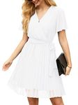 GRECERELLE Womens Summer Casual Wrap Dress Chiffon Cute Pleated Beach Tie Waist Dresses for Women (White, L)