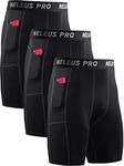 Neleus Men's Compression Short with Pocket Dry Fit Yoga Running Shorts Pack of 3, 6081 Black/Black/Black,3 Pack, Medium