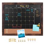 Umtiti Chalkboard Calendar and Bulletin Combo Board. Brown Solid Wood Frame，Magnetic Chalkboard.Perfect for Office, Home School Message Board，BN-3442-CA