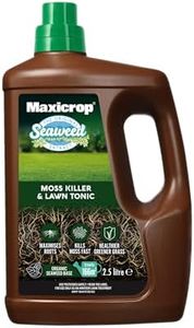 Maxicrop Moss Killer & Lawn Tonic, 2.5L - Fast Acting 2-in-1 Moss Killer and Lawn Re-Growth Tonic with Natural Seaweed Extract, Improves Lawn Health and Strong Rooting, Green