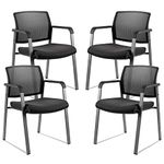 Mesh Back Stack Arm Chairs with Upholstered Fabric Seat and Ergonomic Lumber Support for Office School Church Guest Reception Black 4 Pack Set New Version …