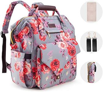 Kaome Diaper Bag Backpack, Upgraded Large Capacity Multifunction Nappy Bags, Waterproof Baby Bag Floral Insulated Durable Travel Maternity Back Pack for Baby Girls with Diaper Pad Bottle Bag (Floral)
