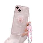 Ownest Compatible with iPhone 13 Case, Cute 3D Pink Bowknot Slim Clear Aesthetic Design Women Girls Glitter Sparkly Protective Phone Cases for iPhone 13 + Crystal Chain