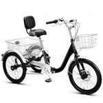 KIBONCY Adult 3 Wheel Tricycle, Low Step-Through Frame Pedal Trike with Front & Rear Metal Baskets, Padded Seat with Backrest for Elderly Men Women(Black)