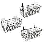 3 Set Hanging Wire Baskets,Wall Mount Fruit Basket,No Drilling,Storage Mesh Bin Kitchen Pantry Laundry Closet Garage RV,Black