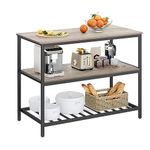 VASAGLE Kitchen Island with 3 Shelves, 47.2 Inches Kitchen Shelf with Large Worktop, Stable Steel Structure, Industrial, Easy to Assemble, Greige and Black UKKI001B02