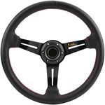 14in Steering Wheel, Qiilu Racing Steering Wheel, 350mm/14in Aluminum Frame Black Perforated Leather Car Steering Wheel Car Modification W/Horn Black