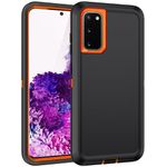 Mieziba for Galaxy S20 5g Case,Shockproof Dropproof Dustproof 3-Layer Full Body Protection Rugged Heavy Duty High Impact Hard Cover Case for Galaxy S20,Black/Orange