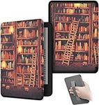 Chuupa Case for Kindle Paperwhite 6.8" (11th Generation, 2021 Release), Leather Lightweight Cover with Auto Sleep/Wake Hand-Strap, Not Compatible with Kobo/Sony 6.8inch E-Book Reader, Golden Bookshelf