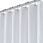 BTTN White Waffle Shower Curtain, Weighted Mould Proof Resistant Fabric Wet room Shower Curtains, Heavy Duty Waterproof Washable Thick Cloth Shower Curtain Set with 12 Plastic Hooks(180x180cm Drop)