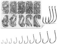 Carbon Steel Fishing Hooks 500 Pcs, Circle Hooks Assortment for Saltwater Freshwater Ice Fishing, Salt Water Fish Hooks for Catfish Trout Bass Octopus Multi Size 6 8 10 12 14 16 18 20 22 24