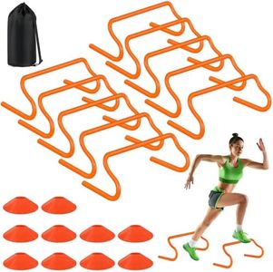 Agility Hurdles Training Equipment - 10 Speed Hurdles and 10 Soccer Cones with Carrying Bag for Soccer, Football, and Track Drills, Ideal for Athletes Speed and Agility Training