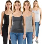 Emmalise Women's Basic Short Camisole Adjustable Strap Layering Cami Tank Top (4Pk Black, Hgray, HCharcoal, White, Small)