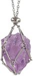 Anjiucc Handmade Crystal Holder Necklace - Stainless Steel Cage for Stone, Crystal Pendant Necklace,Quartz Gemstone Jewelry for Women Men., Stainless Steel, Amethyst