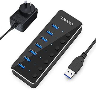 USB 3.0 Hub, TEKERA 7 Port Powered USB Hub Expander Aluminum USB 3.0 Data Port hub with Universal 5V AC Adapter and Individual On/Off Switches USB Splitter for Laptop and PC